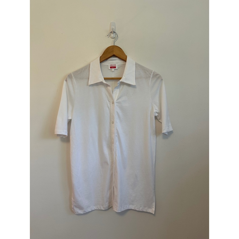 Goldie Lewinter White Organic Pima Cotton Button Down Shirt | Size Small